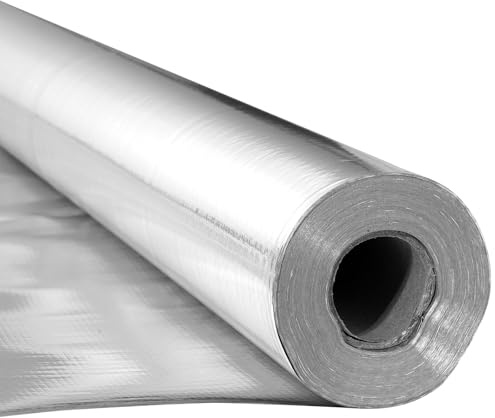 VEVOR Double Reflective Insulation Roll, Non-Perforated Woven Fabric Radiant Barrier, 0.15mm 48 in x 125 ft, Double-Sided Aluminum Foil Heat Reflective Shield, Thermal Insulation Roll for Window Roofs