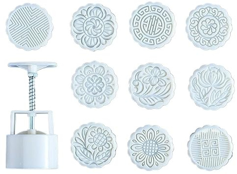 KRXSOBNV, 50g Mooncake Mold 10pcs Blooming Flowers Stamps Hand Press Moon Cake Pastry Mould Maker Cookie Stamp Bath Bomb Molds Cupcake Baking Tools,Mooncake Moulds