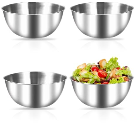 Bol Acero Inoxidable, Juego de 4 Cuencos de Acero Inoxidable de 17 cm, Bowls Cocina con Marcas de Medición, Bol Cocina, Cuencos para Mezclar, Juego de Cuencos Apilables para Cereales y Ensaladas