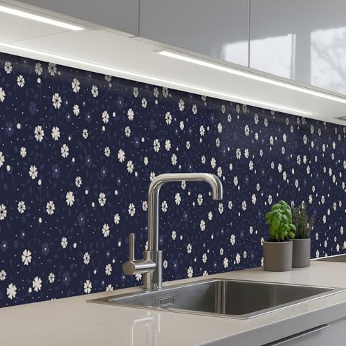 KitchenYeah© Splashback for kitchen 24x158 / 60x400 cm self-adhesive Sink Splash Splatter Guard Splashbacks Walls Sakura - Flowers - Japanese - Patterns