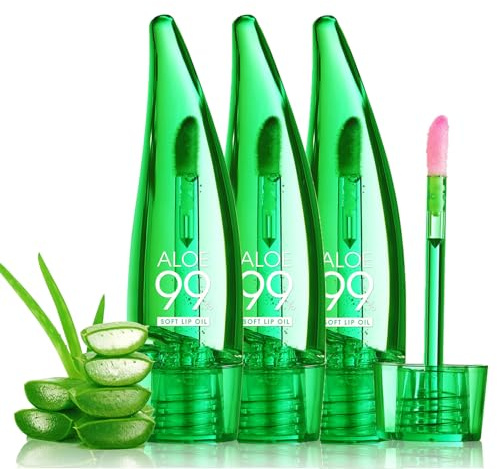 EONFAVE 3 stycken aloe vera läppolja, magisk färgförändring läppglans, långvarig fuktgivande aloe vera läppolja, transparent glans och fuktgivande läppglans med volymeffekt (15 ml)