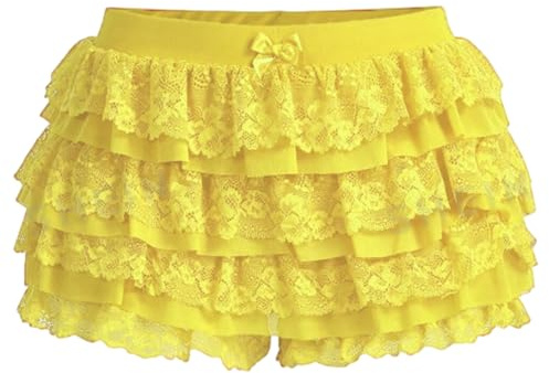 Gcroet 1PC Minigonna in Pizzo Donna Ragazza Y2k Gonna Corta a Strati con Volant Pantaloncini Dolci in Vita Elastica, Giallo.