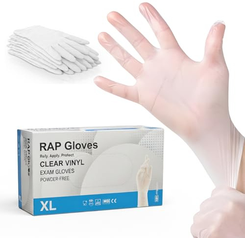 Disposable Vinyl Gloves – Exam Vinyl Gloves, Food Safe, Gloves for Cleaning, Cooking, Gardening & Multipurpose Use Bulk Pack (Clear, XL, 100 Gloves)