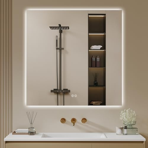 Archaluxe Badspiegel-mit-Beleuchtung 70x70cm - LED Badezimmerspiegel Badezimmer Spiegel mit Beleuchtung, Touch-Schalter, Dimmbar, 3 Lichtfarben - Wandspiegel Led Spiegel Bad