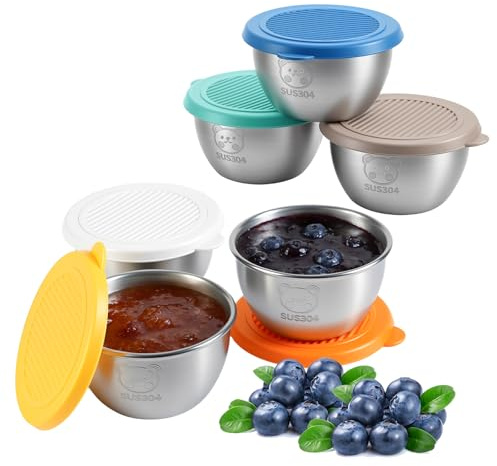 6 Stück Salatdressing Behälter 70ml Edelstahl Dressing Behälter mit Deckel | Kleine Dosen Lebensmittelbehälter,Auslaufsicheren Mini Bento Box