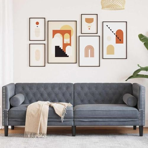 Frdhee Mini Sofa Polstersofa Couchgarnitur Couch,Chesterfield Sofa Dunkelgrau 194 x 74.5 x 70.5 cm Samt,Kleine Couch Für Wohnzimmer,Schlafzimmer,Büro,Wohnung