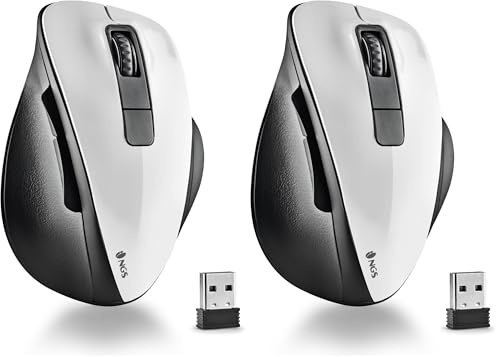 NGS Bow White - Ratón Inalámbrico RF 2,4Ghz, Ratón Óptico Sin Cable 800/1200/1600dpi para Ordenador, Scroll + 5 Botones, Ergonomía Diestros, Blanco (Paquete de 2)