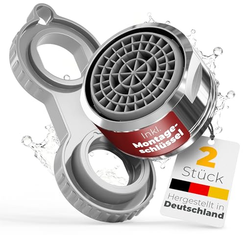Strahlregler (Perlstrahler Nonplus 2 Stück) - Wasserhahnaufsatz - 3,5 l/min spart bis zu 75% - mit Durchflussbegrenzer - Anti Kalk - für Waschbecken - inkl. Werkzeug - (M24 Außengewinde)
