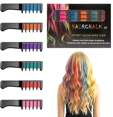 12 Colors Festive Fun Hair Chalk Combs, 2026 New Washable Temporary Hair Dye Comb Set for Girls and Women, Great for Birthday Parties, Gifts, and Creative DIY Hair Color Fun (6 Colors Set)
