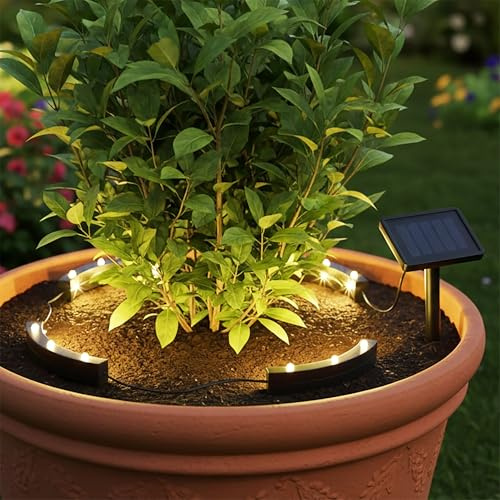 Spetebo LED Solar Blumentopf Beleuchtung warm weiß - 4er Set - Deko Strahler Kranz für Topfpflanze und Blumenbeet - Garten Pflanzenstrahler Blumenkübel Solarleuchte Pflanzen Spotlight