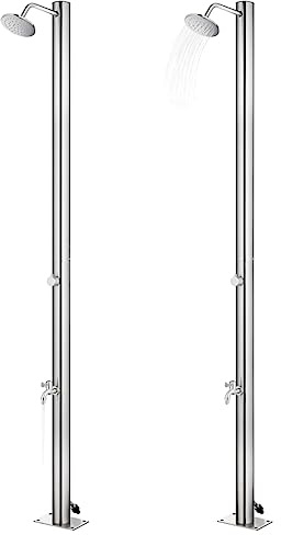 Mokuyary Trädgårdsdusch med grå bas 220 cm rostfritt stål, trädgårdsdusch för camping, trädgård, pool, utomhus -B