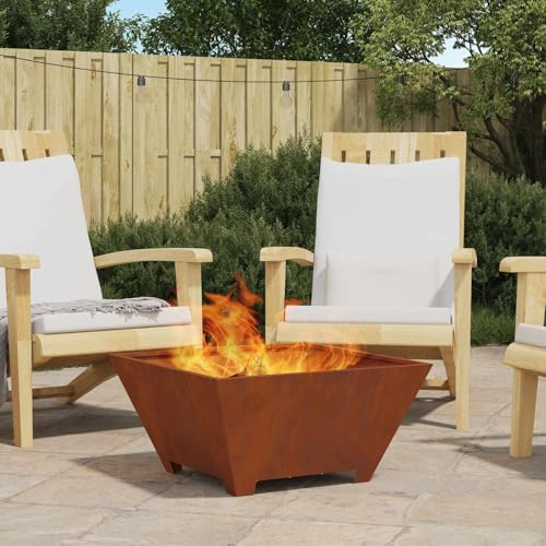 Mokuyary Braise Marrone 60 x 60 x 30 cm Acciaio Corten Brasero, Fuoco Multifunzionale Camino Esterno per Giardino, Riscaldamento, Terrazza, Campeggio