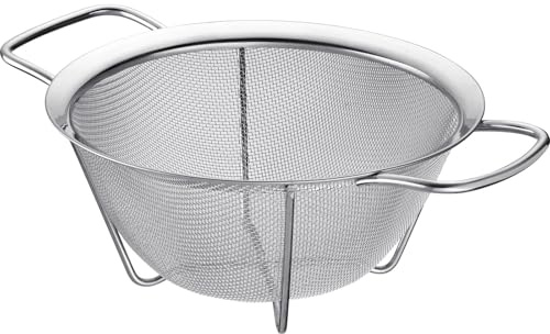 Westmark Stand-Sieb – Feinmaschiges Edelstahlsieb mit stabilem Standfuß und Griffen für sicheres Stellen und Transportieren, breite Krempe, spülmaschinengeeignet – ø 18 cm