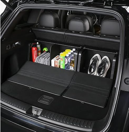 Hanured Organizador de maletero, caja con tapa, espacio de almacenamiento para el coche, plegable, tapa magnética, impermeable, apto para turismos, SUV y camiones, negro