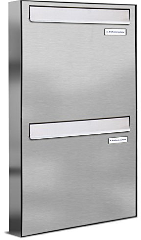 AL Briefkastensysteme 2er Briefkasten für Tür/Zaundurchwurf in V2A Edelstahl, 2 Fach, wetterfeste Premium Doppel-Briefkasten-Anlage Design modern