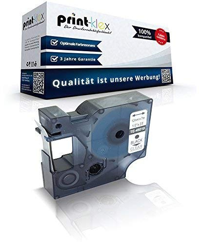 Print-Klex Schriftband kompatibel für Dymo D1 45010 Labelwriter400Duo Dymo 1000 1000 Plus 2000 3500 5500 Labelmaker 4500Pocket S0720500 12mm x 7m black-clear Etikettenlabel - Easy Print Serie