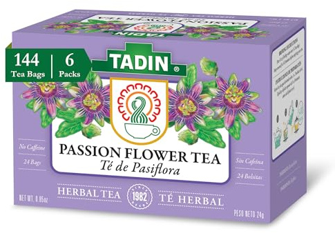 Tadin Passion Flower Herbal Tea, Caffeine Free, 24 Tea Bags Per Box, Pack of 6 Boxes Total