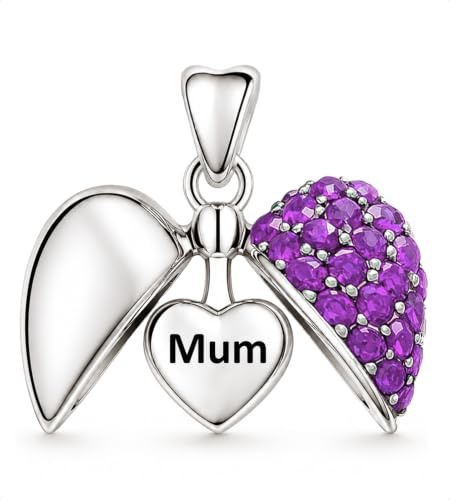 Mum Love Heart Charm for Pandora Bracelet - 'Sparkling Colour Crystals' | Highly Polished, 925 Sterling Silver, Gift Box Included
