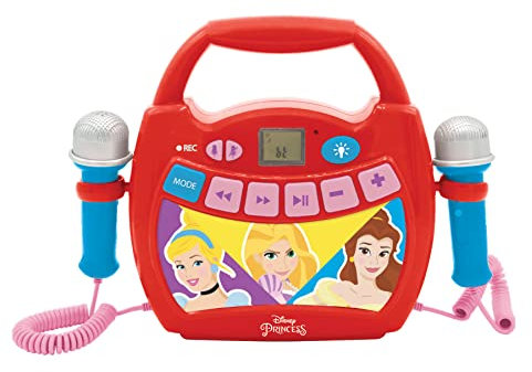 Lexibook MP300DPZ Disney Princess, My First Karaoke Digital Player with 2 Toy mics, Wireless, Record and Voice Changer Functions, Red