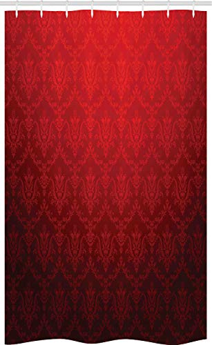 ABAKUHAUS Dunkelrot Schmaler Duschvorhang, Vintage Blumen Stil Ombre, Badezimmer Deko Set aus Stoff mit Haken, 120 x 180 cm, Schwarz Rot
