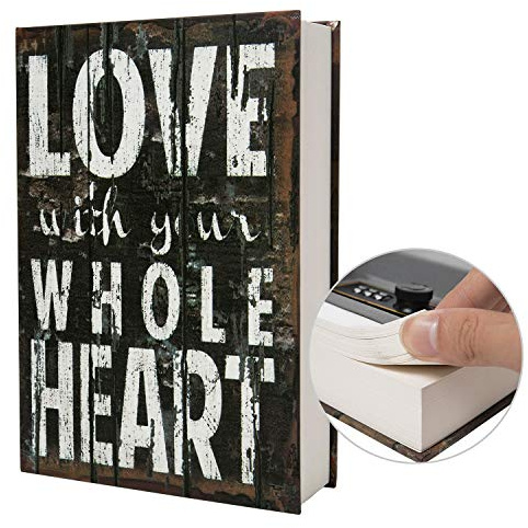 Real Paper Diversion Book Safe Aufbewahrungsbox Wörterbuch Geheimsafe mit Code Lock/Schlüssel, Flip Book versteckter Safe (M Kombination, Love)