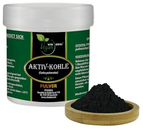 VITA IDEAL Vegan® AKTIV - KOHLE 400g PULVER - Carbo pulveratur - Pflanzenkohle fein gemahlen - AKTIVKOHLE - pflanzlich, natürlich & ohne Zusatzstoffe - inklusive Messlöffel.