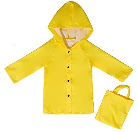 Yiluweinir Age 3-12T Girls Yellow Rain Jacket Kids Hooded Button Down Jacket Raincoat Boys Outdoor Rainwear S
