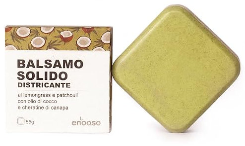 Après-shampooing solide démêlant pour cheveux secs et indisciplinés sans rinçage - Lissant & Brillance avec huile de ricin et kératine de chanvre - 100% Vegan Artisan Bio - Fabriqué en Italie