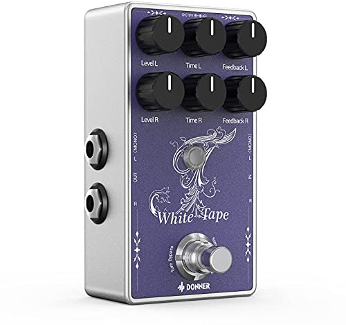 Donner Tape Delay Pedal,Stereo Delay Pedale für E-Gitarre,Analog Delay Pedal mit Echo Effekt, Weißes Tape Gitarren Pedal,True Bypass