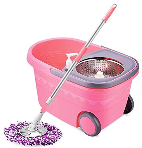 BKWJ Acier Inoxydable Spin serpillière et Seau, serpillière et Seau avec essoreuse Set, Rotating fauberts pour Le Nettoyage au Sol avec 3 têtes Microfibre Mop