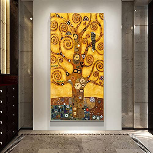 Gustav Klimt Goldener Baum des Lebens auf Leinwand, Gemälde, klassisches berühmtes Gemälde, Reproduktion, vertikales Wandbild für Wohnzimmer, 45 x 90 cm, rahmenlos