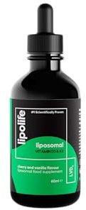 Liposomal Vegan Vitamin D3 and Vitamin K2 Liquid - Cherry & Vanilla Flavour. Advanced Nutrient Absorption. Made in The UK. 60 Servings. lipolife LVD1