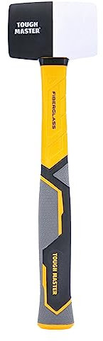 TOUGH MASTER Rubber Mallet 16oz Fiberglass Shaft Non Slip Grip Handle with Ergonomic TPR Finish Super Strong High Elastic Rubber Head Lightweight Overstrike Protection Light Strong Hand Tool for DIY