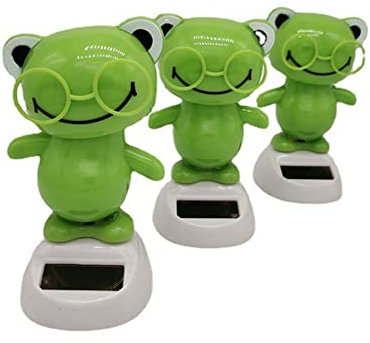 Solar Wackelfiguren, 3 Stück Wackelfigur Frosch Puppe Solarfigur Auto Armaturenbrett Ornament Solar Tanzfigur Spielzeug Niedliche Tier Frosch Figuren Tanzende Figur für Auto Innenraum Deko Haus Büro