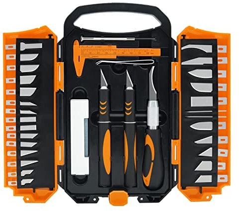 MANUFORE 34pcs Couteau pour Loisirs Créatifs, Cutter de Précision Couteaux de Craft knives avec Poignées Antidérapantes Pour la Modélisation Artistique, le Scrapbooking, la Sculpture, etc