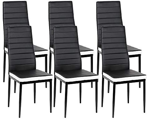 DDMINE Esszimmerstühle 6er Set, Esszimmer Dtühle Modern, Kunstleder-Bezug, Hohe Rückenlehne, Bequemer Esszimmerstuhl, Kunstleder Stuhl, SGS Geprüft (6, Schwarz und weiß)