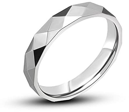 BCughia Vorsteckring Silber, Ring Frauen Titan Stahl Silberner Minimalistischer Ring Facettenreich Versprechen Eheringe Geschenke Größe 54 (17.2)