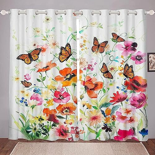 SJSXWQN Vorhänge Rote Chrysantheme Gardinen mit Ösen Vorhang Blickdicht Thermo Verdunklungsvorhänge Schiebegardinen für Schlafzimmer Wohnzimmer H 175 x B 140 cm 2er Set