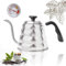EFUTURETIME Hervidor de Agua con Cuello de Cisne de Acero Inoxidable 1.2 L, Hervidor de Agua con Termómetro para Placas de Gas e Inducción, Gooseneck Kettle para Preparar Té y Café, Plata