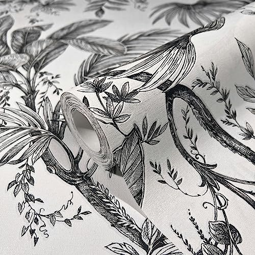 marburg Tapete Schwarz Weiß Floral Modern, Natur für Schlafzimmer oder Wohnzimmer Made in Germany 10,05 x 0,53m
