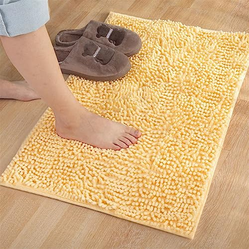Reyox Badematte Hochflor Chenille rutschfest Vorleger Waschbar Badteppich Badezimmer Wasserabsorbierenden Gelb 80 x 120 cm