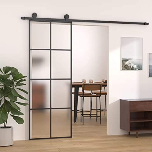 Festnight Porta Scorrevole in Alluminio e Vetro ESG, Porte Interne, Porte Interne Scorrevoli Vetro, Porta Scorrevole Interno Muro, 76x205 cm Nera