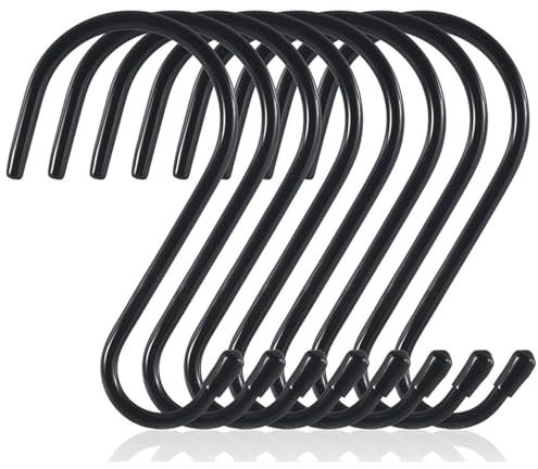 RVLZKCPG 8 Ganci a S, 15cm Ganci a S Grandi, Nero Rivestito in Vinile Metallo Ganci, Gancio a S per Cucina, Bagno, Camera