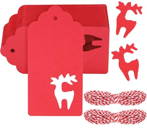 G2PLUS Large Red Christmas Tags with String for Presents, 5x10cm, 100pcs