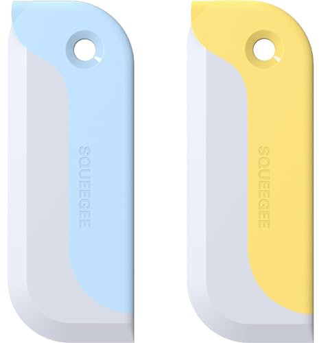 Paquete de 2 espátulas pequeñas, mini escobilla de goma para ventanas, espejos, mini raspador de agua para baño, espejos de ducha, encimeras de cocina y fregadero, limpieza de residuos de platos.