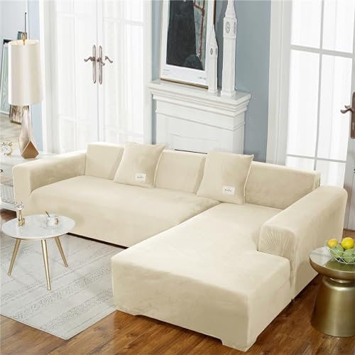 Hearda Sofabezug Stretch 1 2 3 4 Sitzer, Winter Elastische Antirutsch Couchbezug Waschbar Universal Weich Sofaüberwurf für Sofaüberwurf Möbelschutz (2 Plätze,Beige)