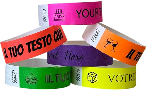 100 Einlassbänder Bedruckt Festival Armbänder - Individuelle Tyvek Papier Wasserdichte Einlassbändchen mit Ihrem Personalisierten Text Veranstaltungen, für Party, Nachtclubs