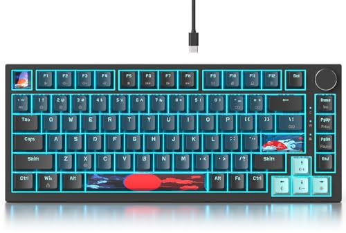 Fogruaden Wired 75% Percent Mechanical Keyboard, RGB Backlit 75 Percent Gaming Keyboard, Gasket Mount TKL Mechanical Keyboard, Hot Swappable Red Switch, NKRO Compact Keyboard with Volume Knob