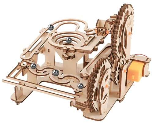 HOTUT Murmelbahn Trackball Modell Bausatz,253 Stück 3D Puzzle Holz Set,Wasserdorf Mechanische kugelbahn Holzpuzzle für Kinder 8 Jahre und älter und Erwachsene