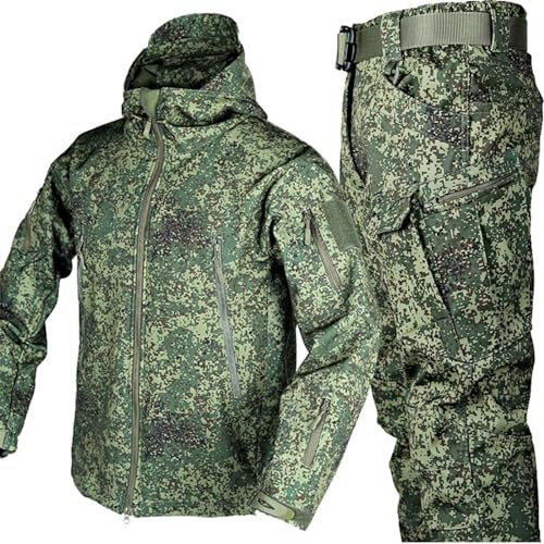 MHNFGDSE Herren Softshell Jacke Taktische Uniformen MilitäRische wasserdichte Armee Kampfanzug Sets Jagdbekleidung Hose Leicht Outdoor ReißVerschluss Kapuzenpulli Hosen Set,H,XL